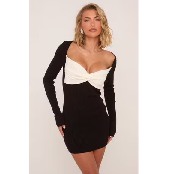 NWT CIDER KNIT RIB CONTRASTING SLIM MINI DRESS - size XS - Picture 1 of 6